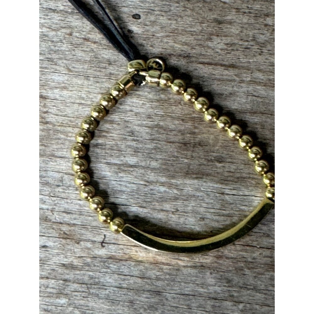 Michael Kors Bracelet Gold Tone Beaded With Engraved Bar And Adjustable Cord - Picture 4 of 6